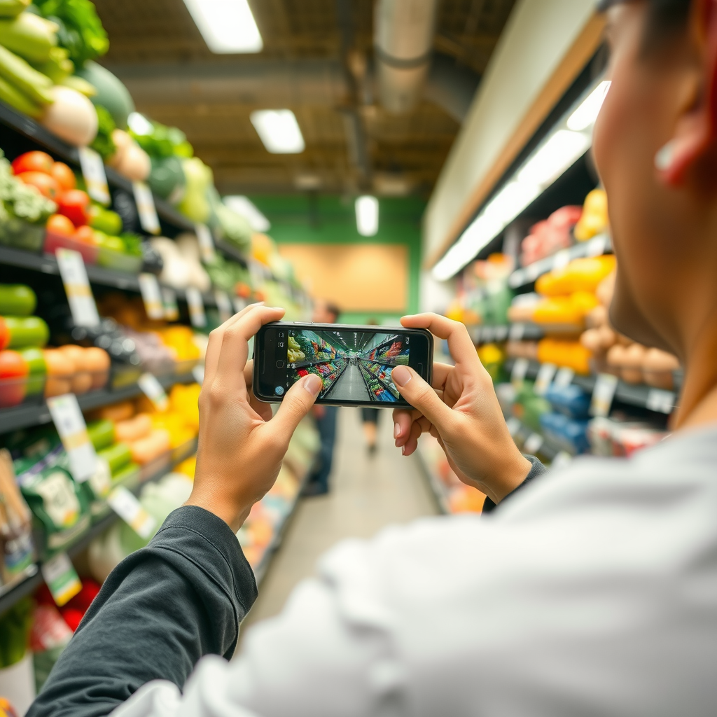 Taking a photo of discounted produce in a supermarket